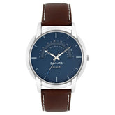 Sonata Men's Watch Analog Blue With Brown Leather Strap, 77031SL01